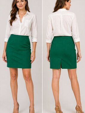 J.Crew Green Cotton Pencil Skirt Size 12 Mini Career Preppy